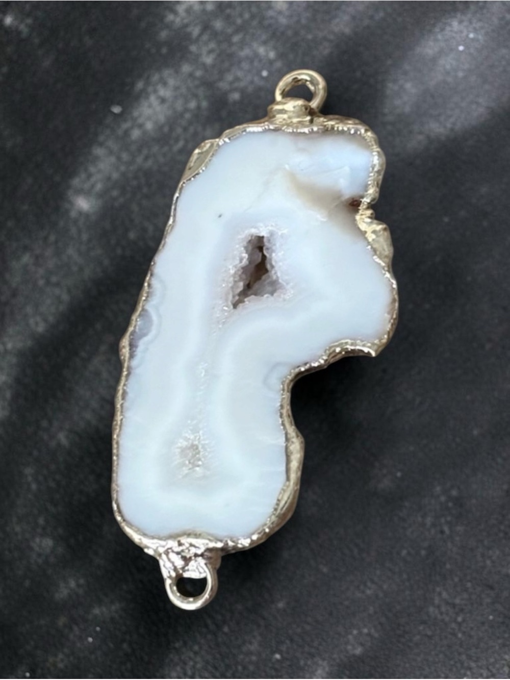 Natural White Quartz Geode Slice Crystal Silver Edged Crown Chakra Pendant